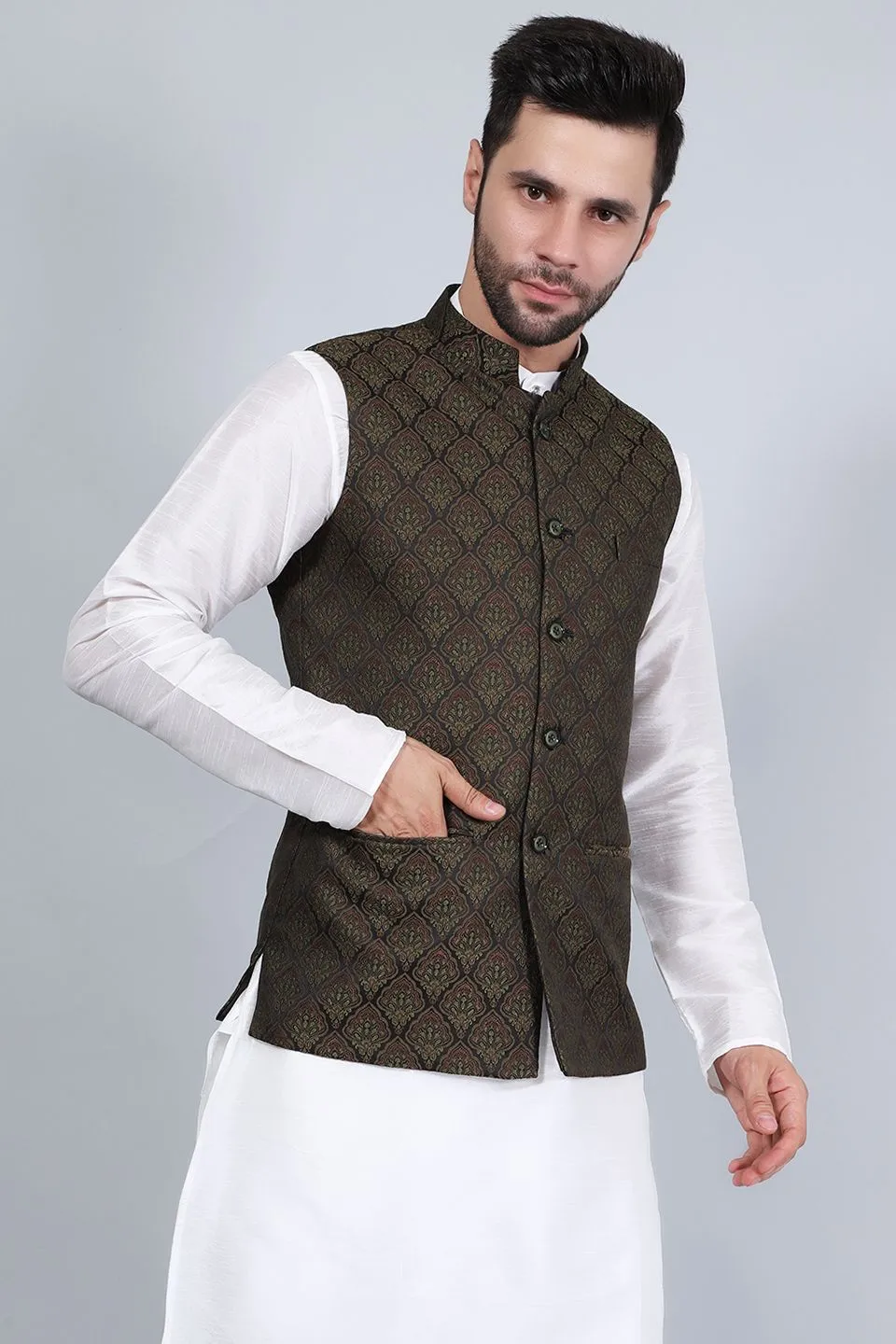 Poly Viscose (BY RAYMOND'S ETHNIC)Brown Modi Nehru Jacket