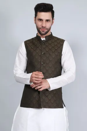 Poly Viscose (BY RAYMOND'S ETHNIC)Brown Modi Nehru Jacket