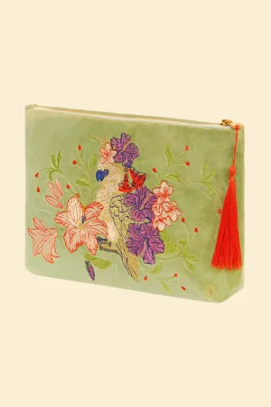 Powder Cockatoo Velvet Zip Pouch