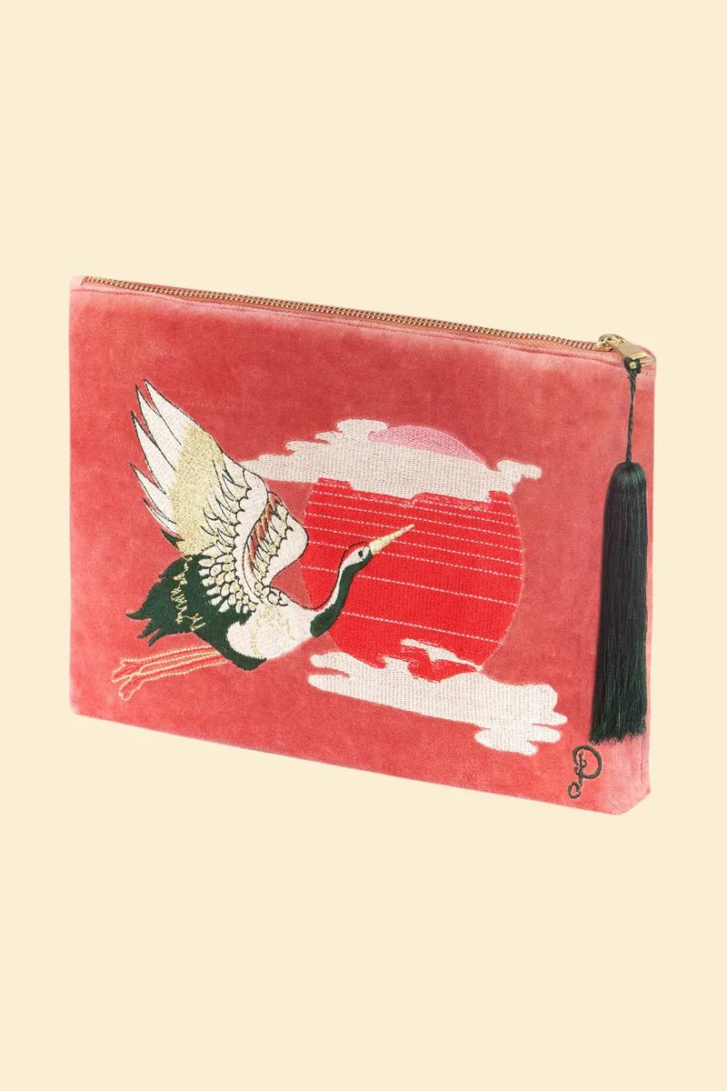 Powder Crane At Sunrise Velvet Zip Pouch