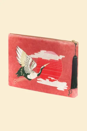 Powder Crane At Sunrise Velvet Zip Pouch
