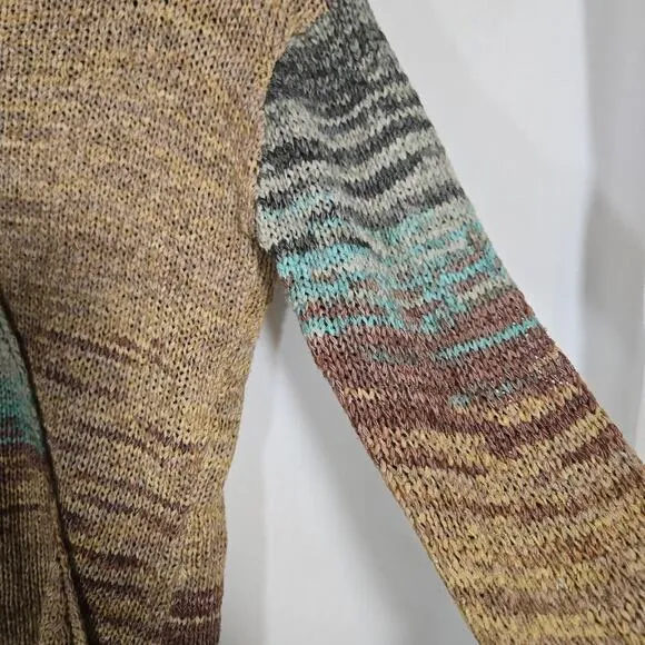 Prana Asymmetrical Vignette Multicolor Sweater V Neck Acrylic Nylon Bohemian M