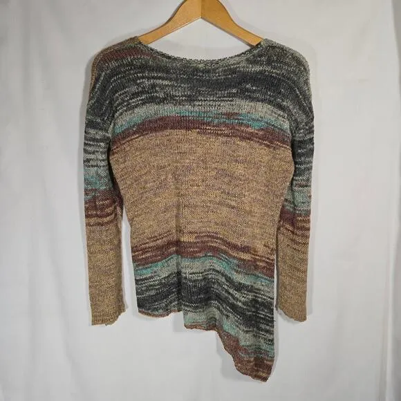 Prana Asymmetrical Vignette Multicolor Sweater V Neck Acrylic Nylon Bohemian M