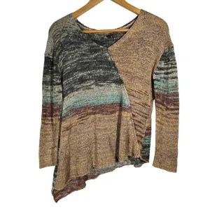 Prana Asymmetrical Vignette Multicolor Sweater V Neck Acrylic Nylon Bohemian M