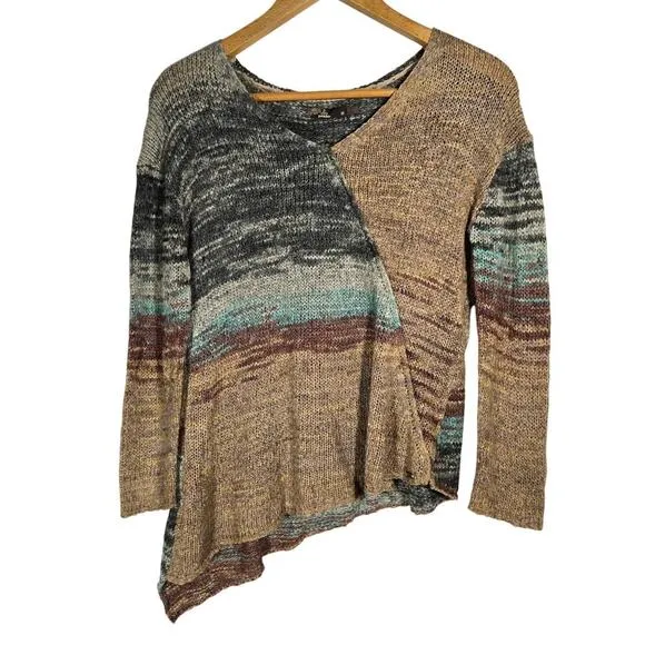 Prana Asymmetrical Vignette Multicolor Sweater V Neck Acrylic Nylon Bohemian M
