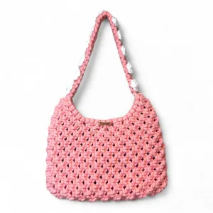 Puppies Mouth & White Floral Macrame Shoulder Bag
