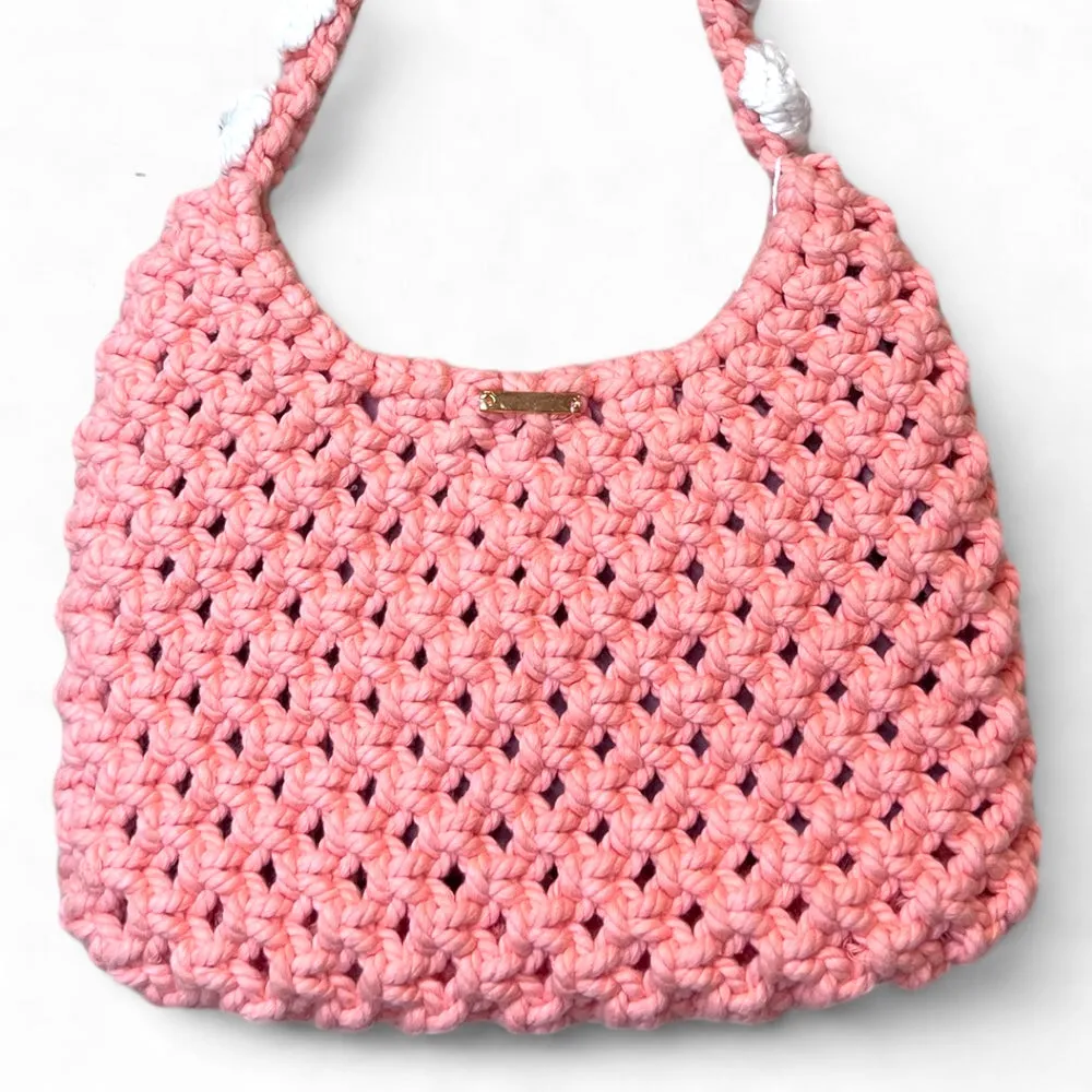 Puppies Mouth & White Floral Macrame Shoulder Bag