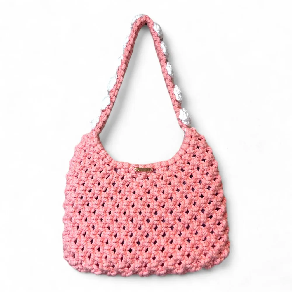 Puppies Mouth & White Floral Macrame Shoulder Bag