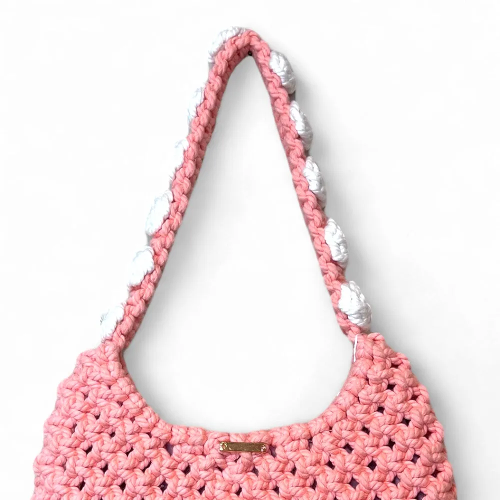 Puppies Mouth & White Floral Macrame Shoulder Bag