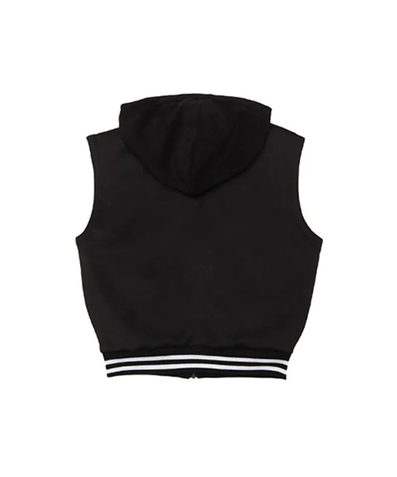 Q.C PLAY: Functional Neo-Double-Layer Quilted Lining Two-Tone Hooded Zip-Up Vest - Black