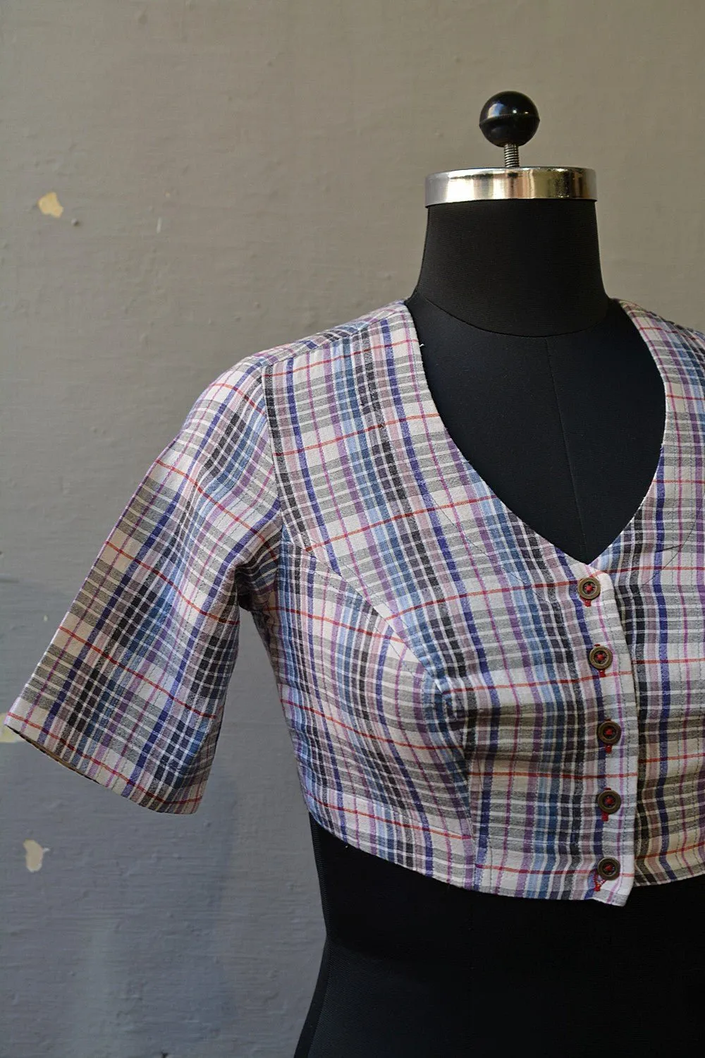 Quilted Khadi Blouse - Multi-Colour Checks