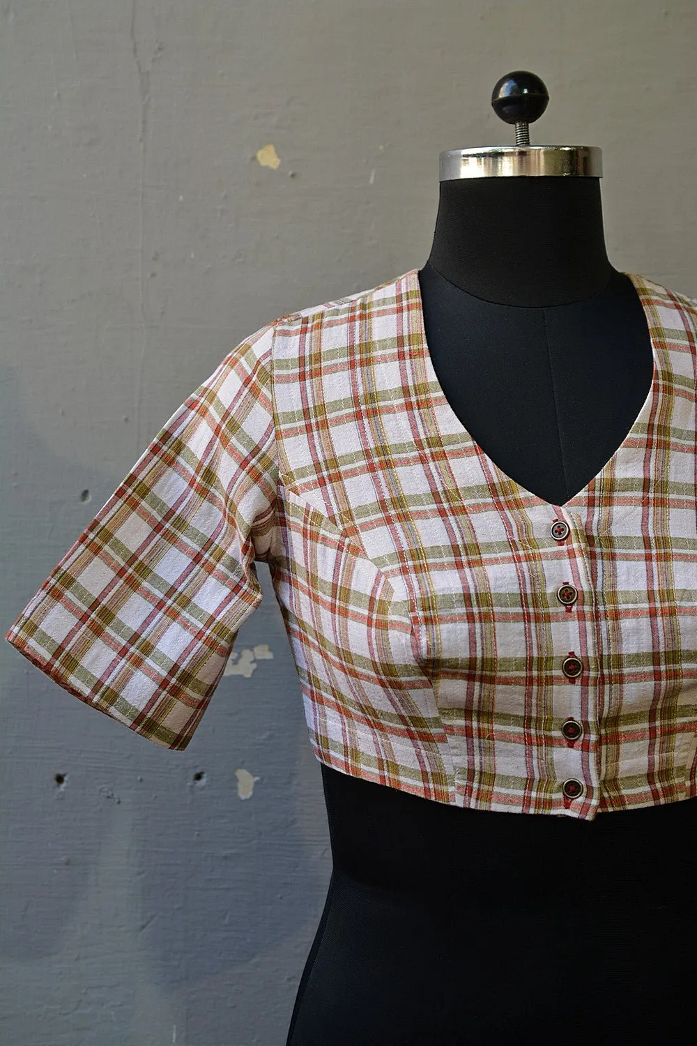 Quilted Khadi Blouse - Red & Green