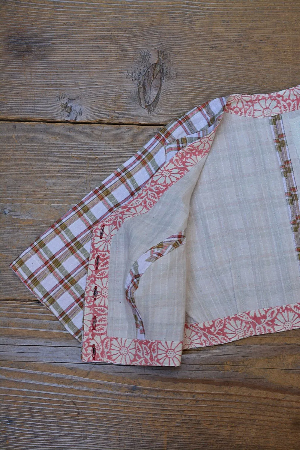 Quilted Khadi Blouse - Red & Green