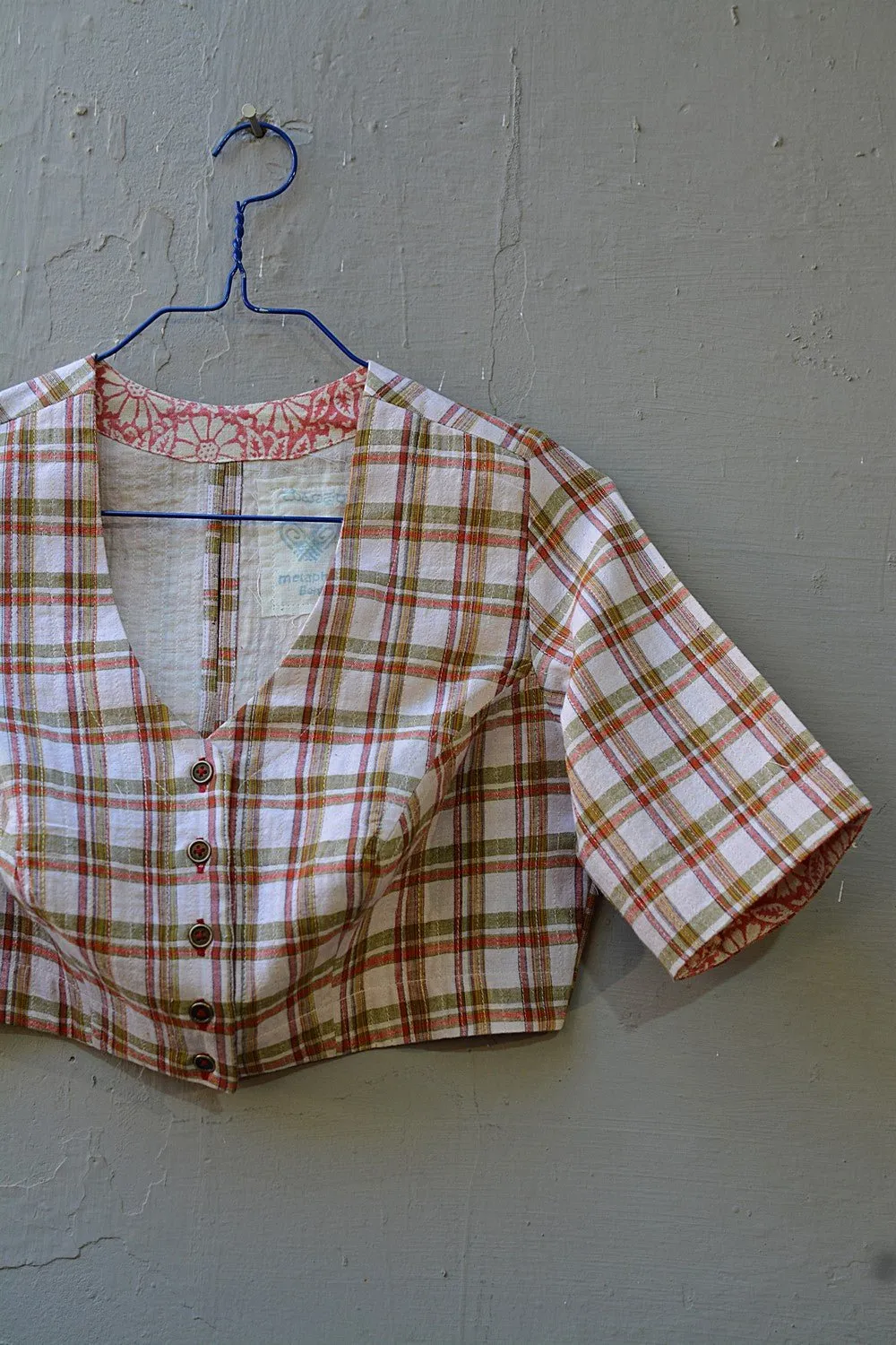 Quilted Khadi Blouse - Red & Green