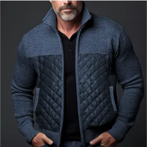 Quilted Luxe™ | Men's Quilted Jacket | Knitted Sleeves, Slim Fit, High Collar & Ribbed Cuffs