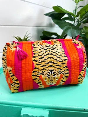 Quilted Makeup Bag Orange/Pink Tiger