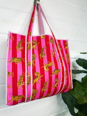 Quilted Tote Bag Red/Pink Tiger