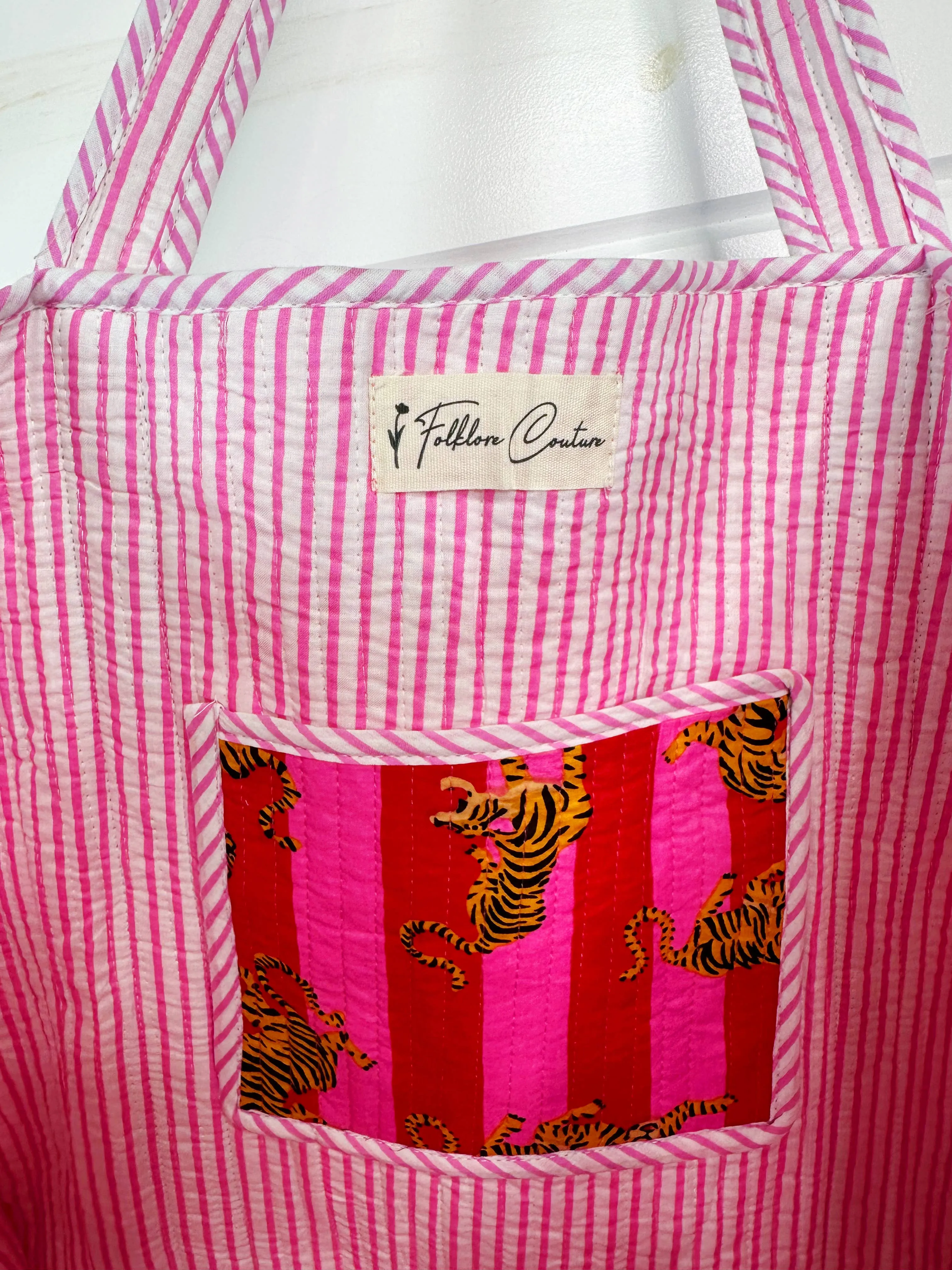 Quilted Tote Bag Red/Pink Tiger
