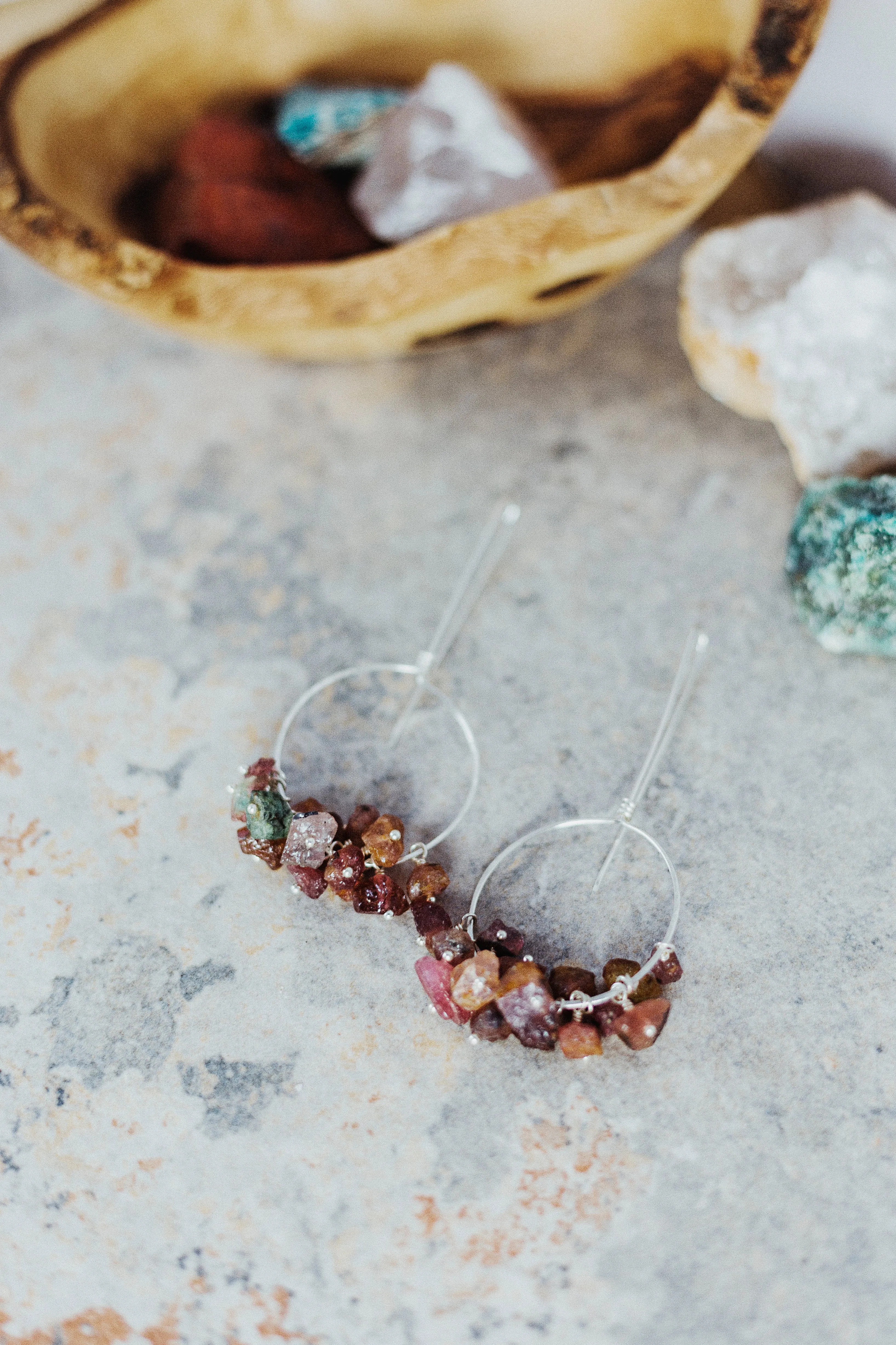 Raw Tourmaline Gemstone Sterling Silver Earrings