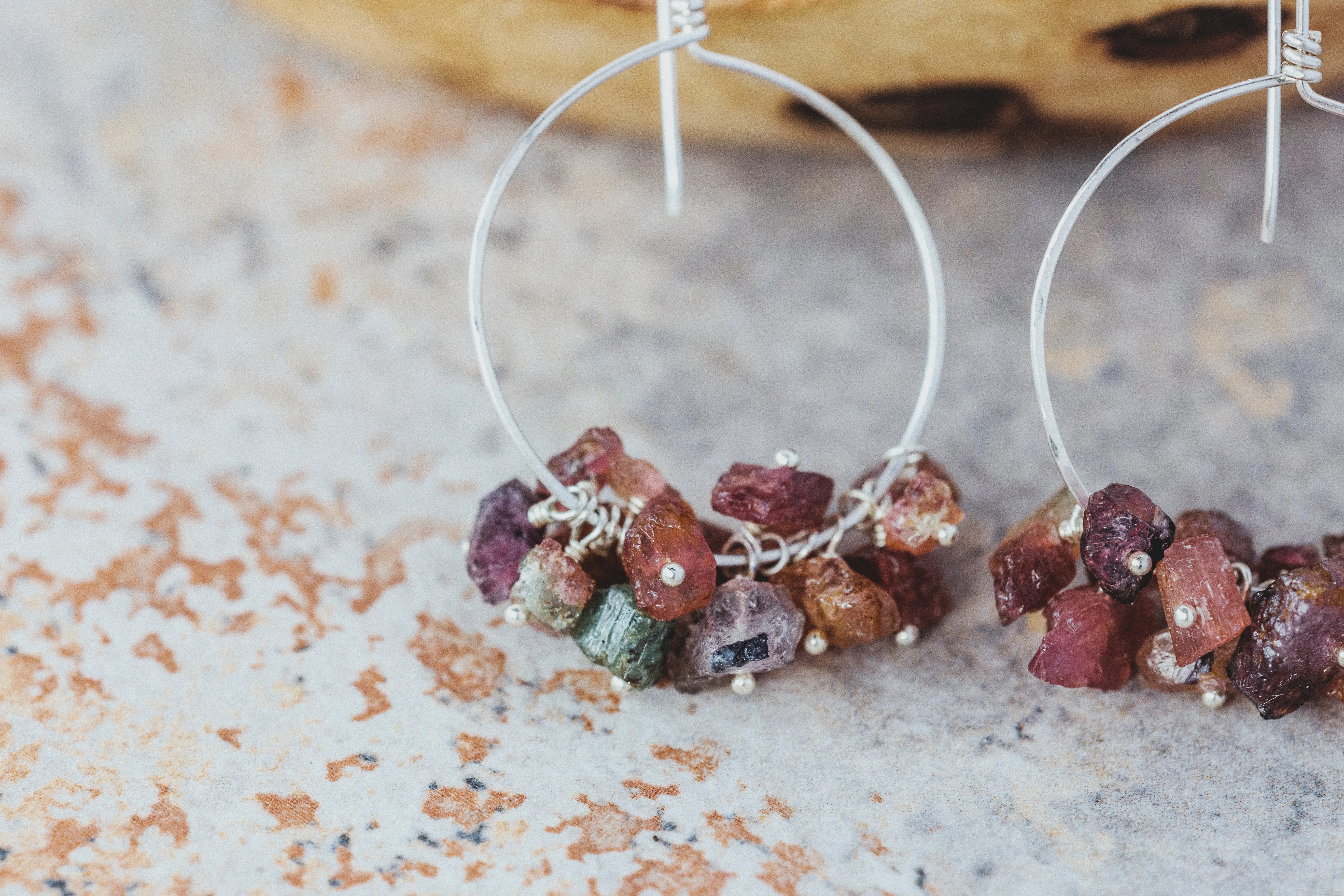 Raw Tourmaline Gemstone Sterling Silver Earrings