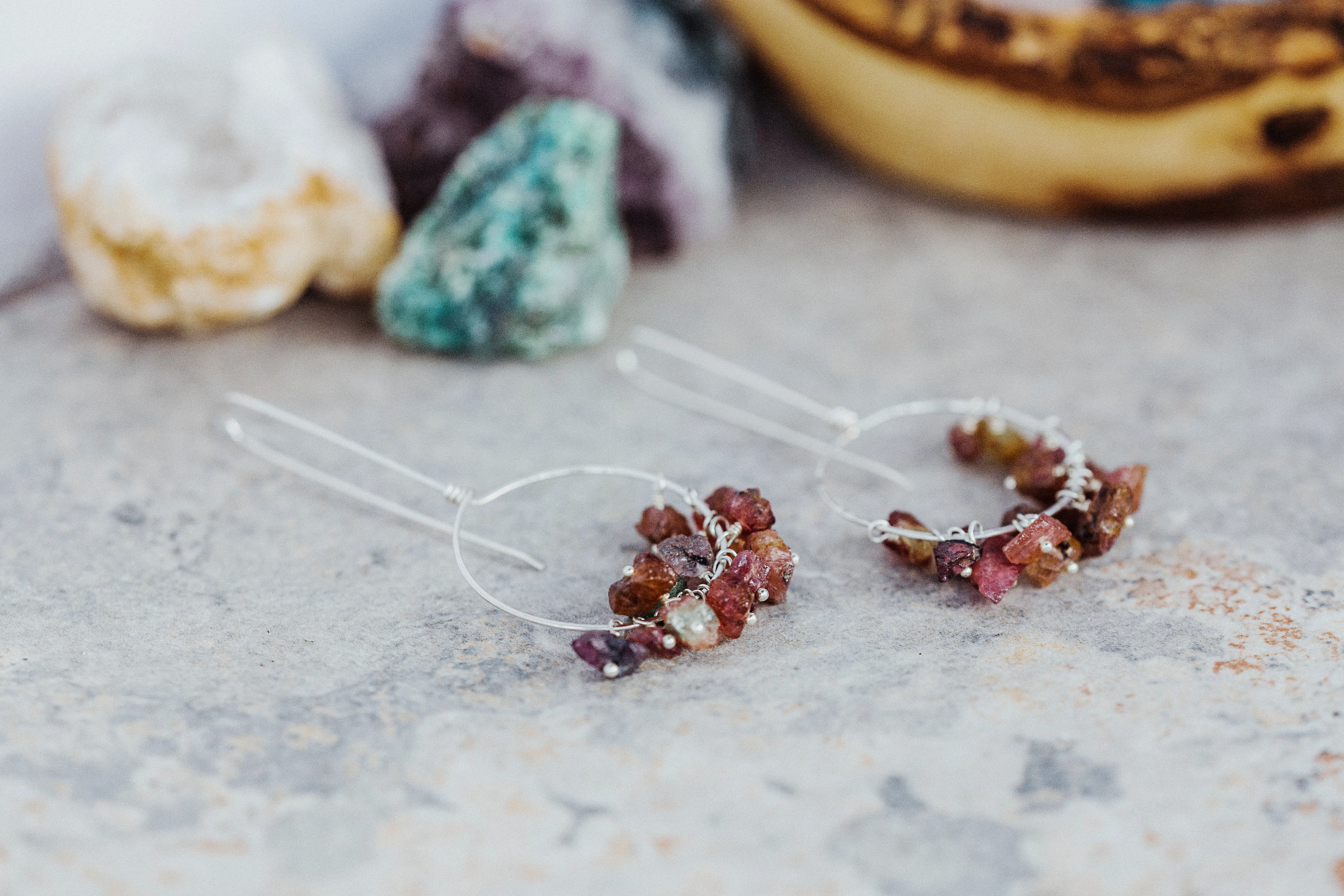 Raw Tourmaline Gemstone Sterling Silver Earrings