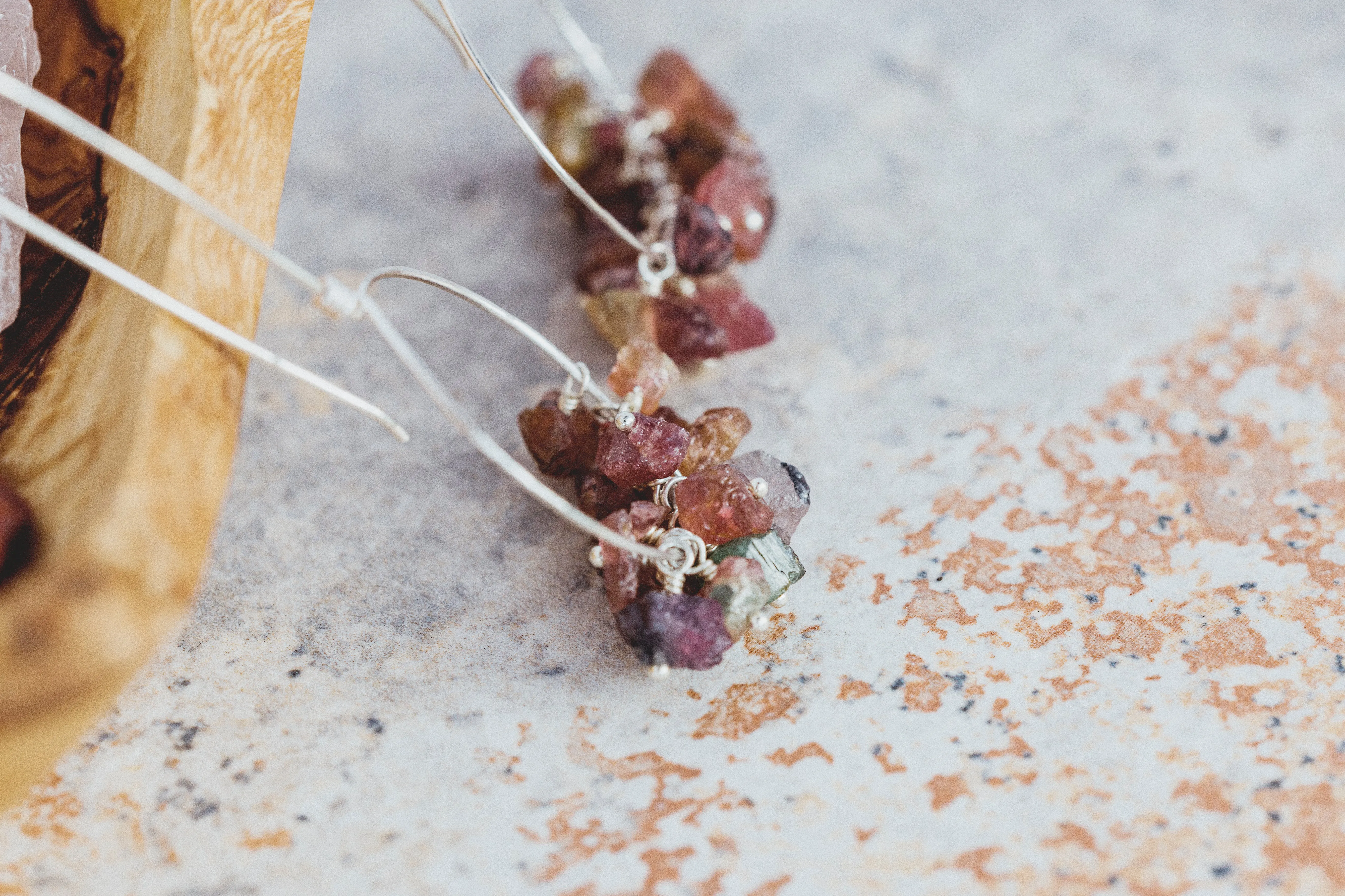 Raw Tourmaline Gemstone Sterling Silver Earrings