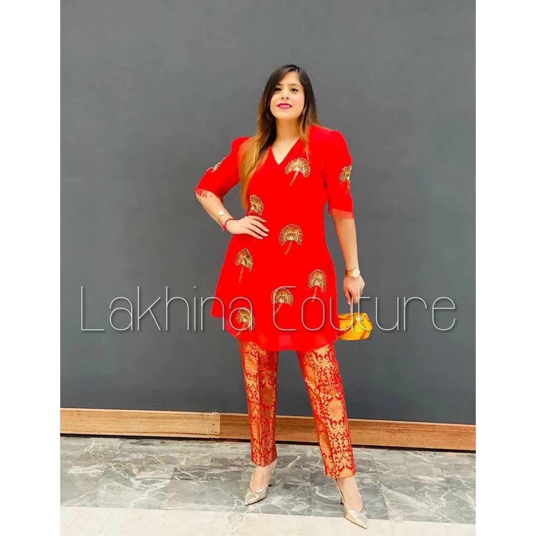Red Embroidered Suit