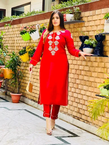 Red Embroidered Suit