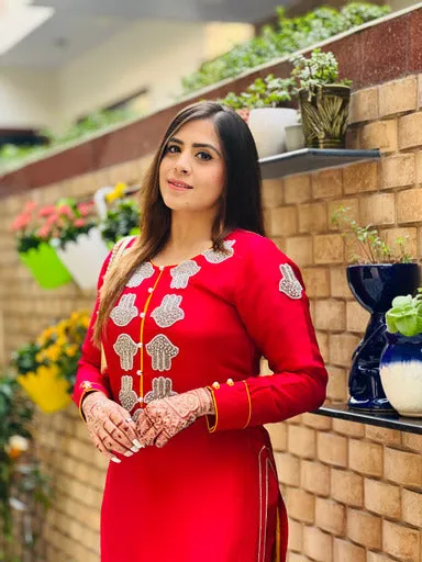 Red Embroidered Suit