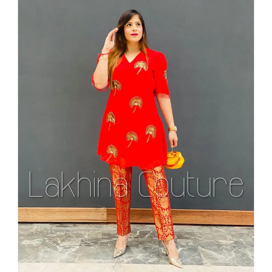 Red Embroidered Suit