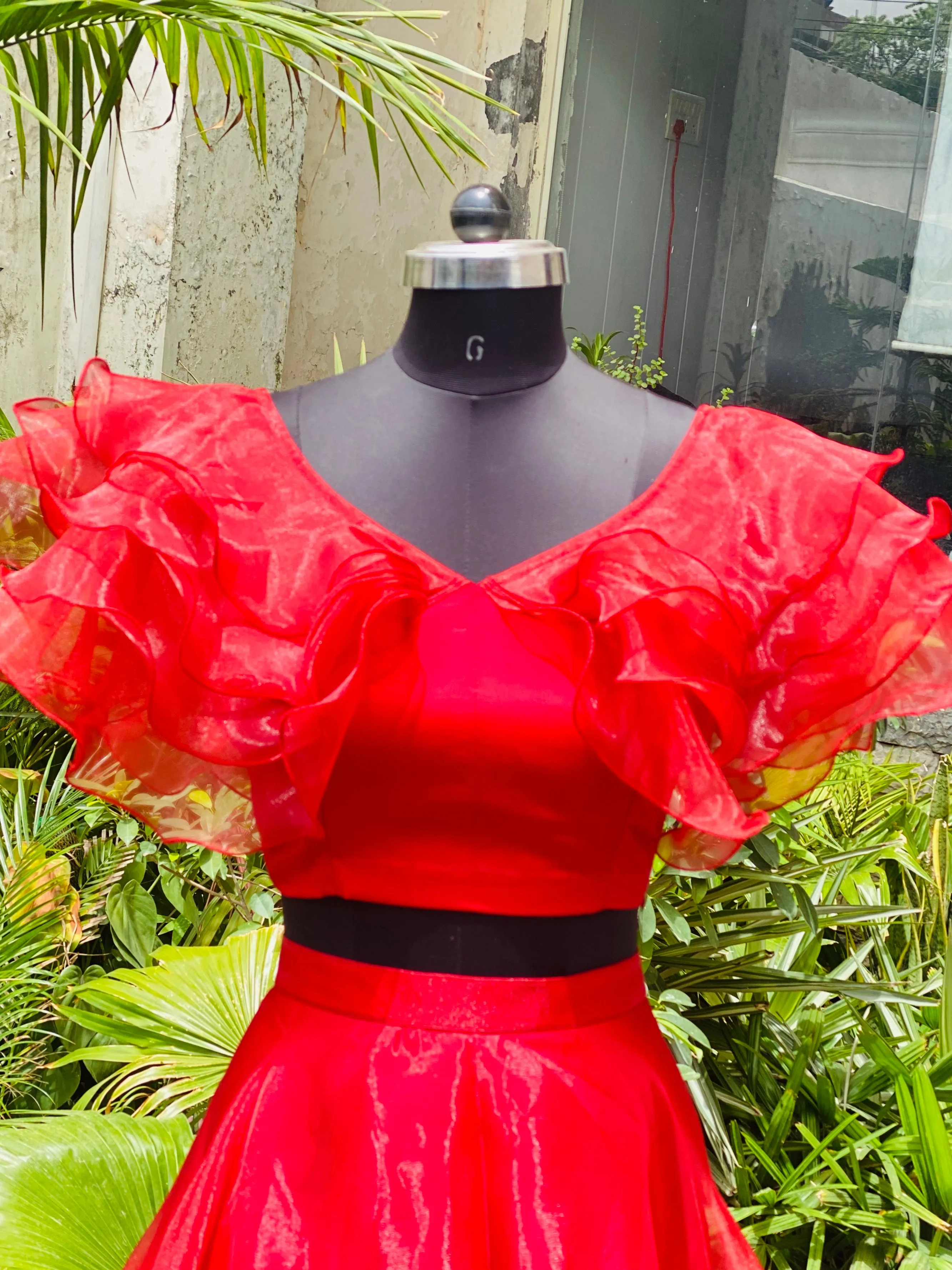 Red Organza Lehenga