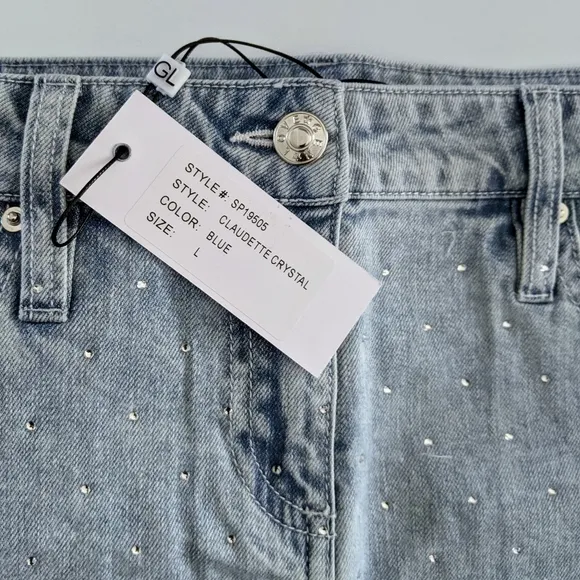 REVOLVE Generation Love New York Claudette Crystal Studded Denim Skirt L NWT