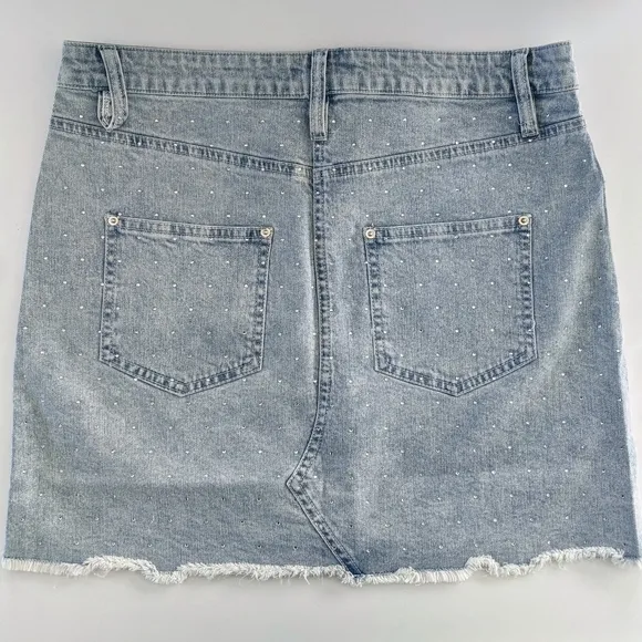 REVOLVE Generation Love New York Claudette Crystal Studded Denim Skirt L NWT