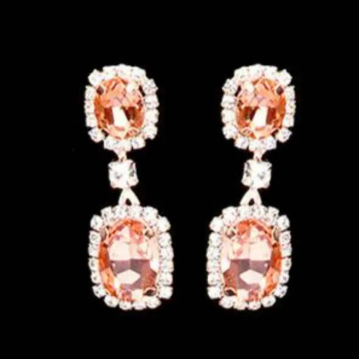 Rhinestone Trim Peach Oval Stone Accented Necklace Set