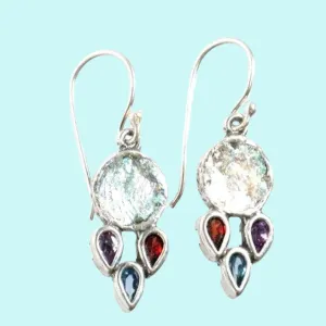 Roman Glass Earrings, Sterling Silver Earrings, cz zircons earrings