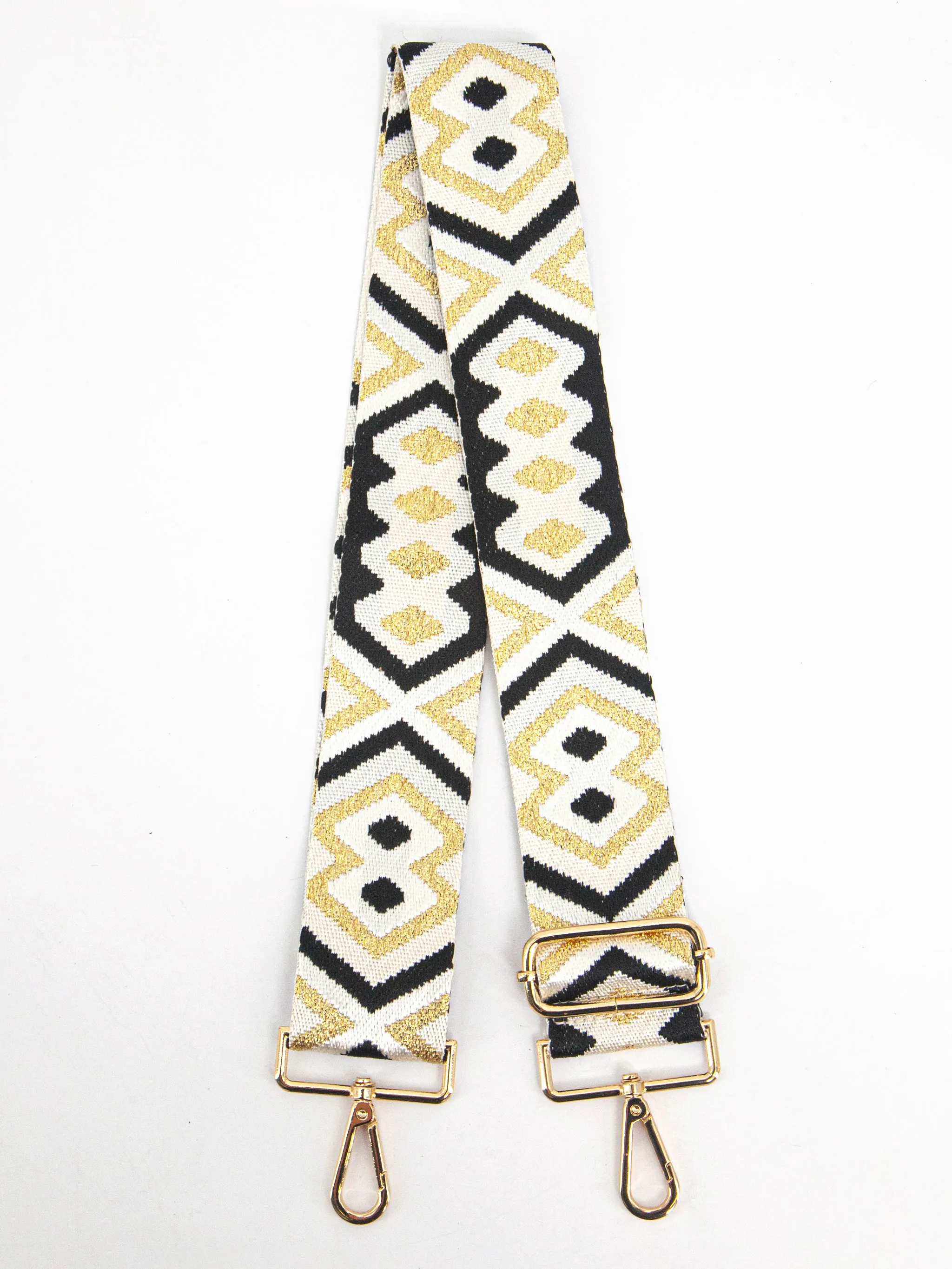 Ronda Woven Bag Strap - Gold/Black, Aztec Metallic