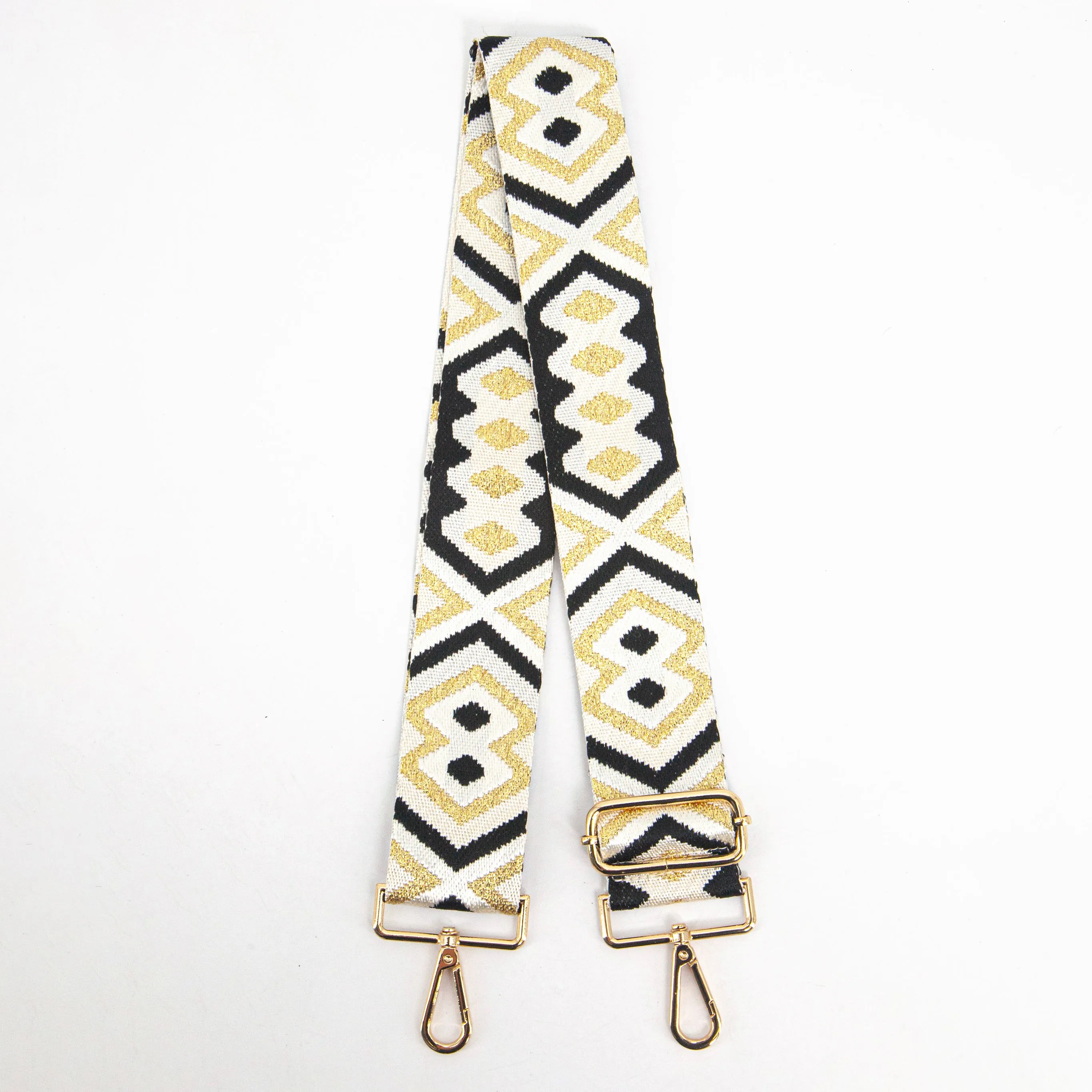 Ronda Woven Bag Strap - Gold/Black, Aztec Metallic