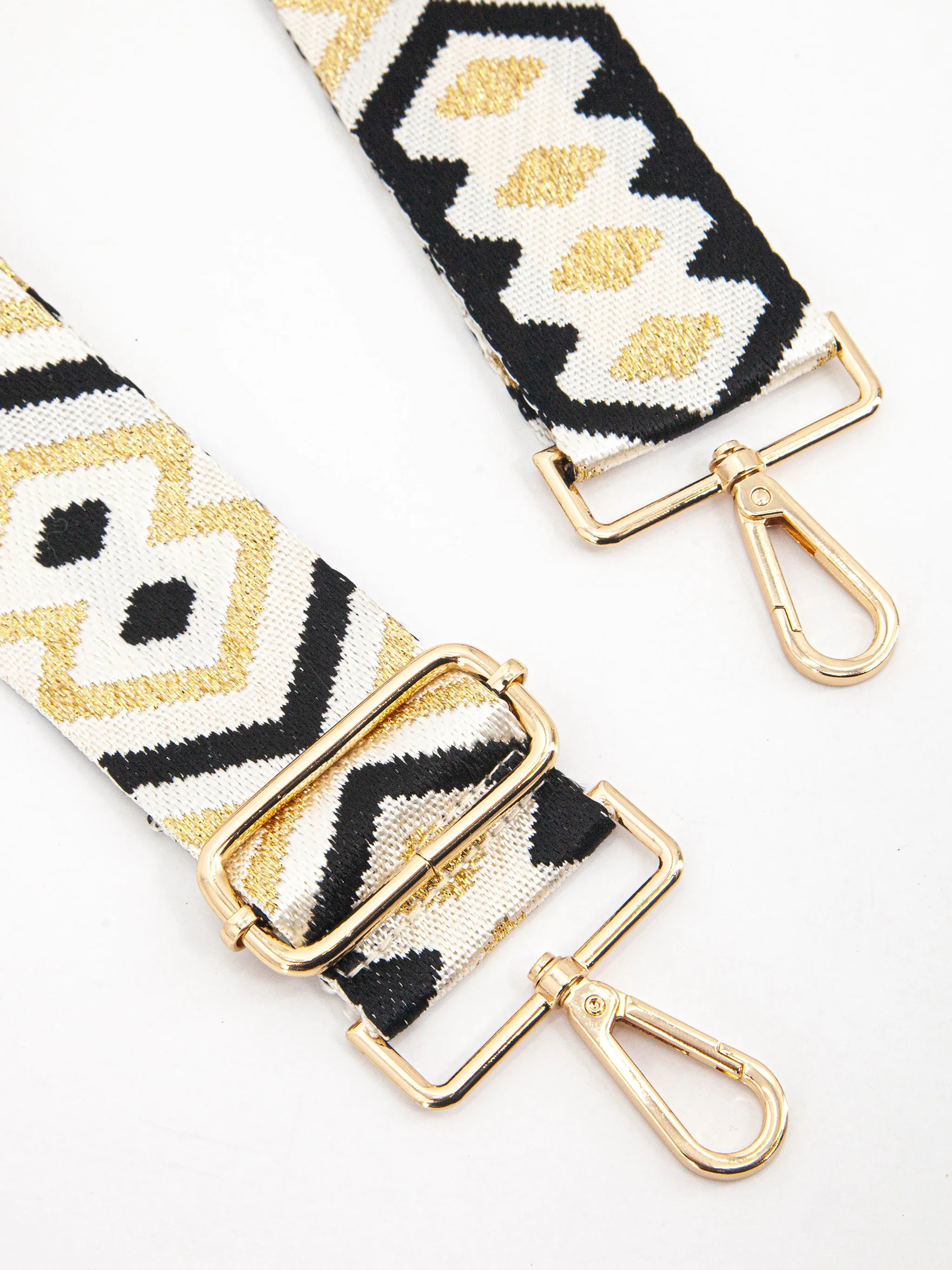 Ronda Woven Bag Strap - Gold/Black, Aztec Metallic