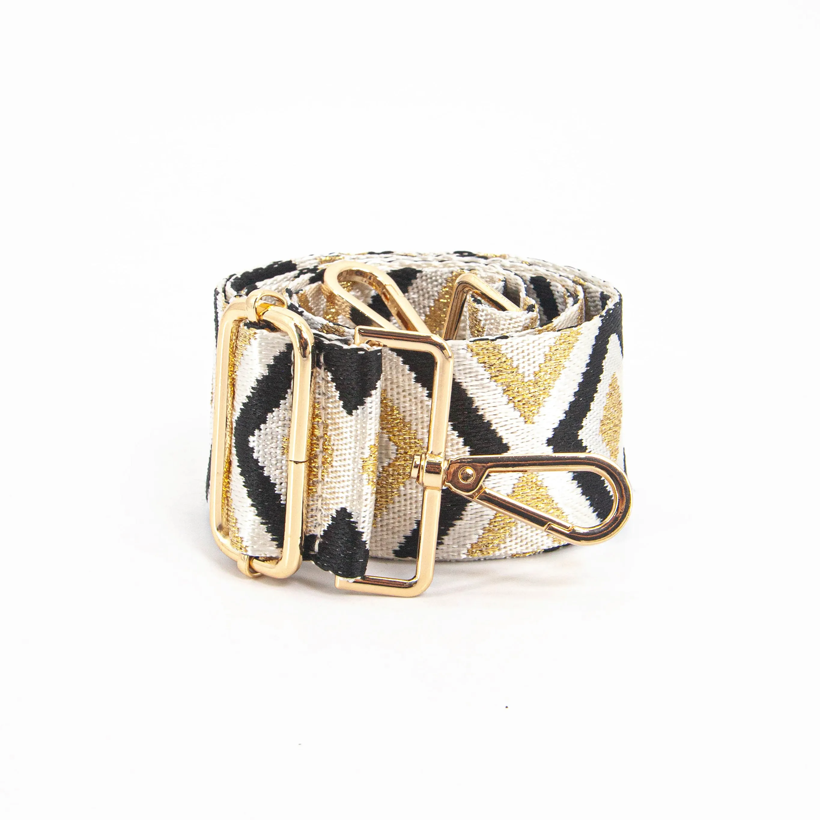 Ronda Woven Bag Strap - Gold/Black, Aztec Metallic