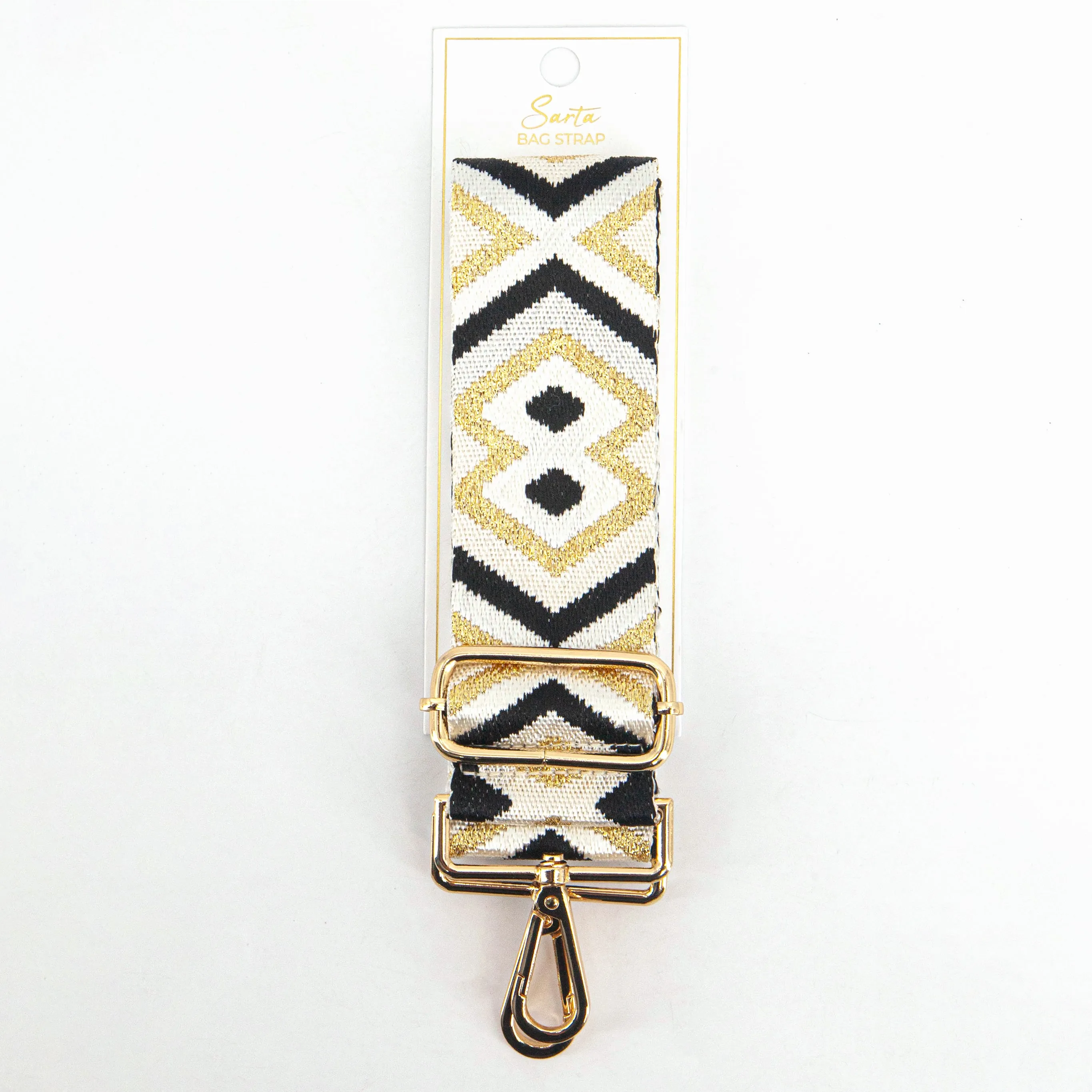 Ronda Woven Bag Strap - Gold/Black, Aztec Metallic