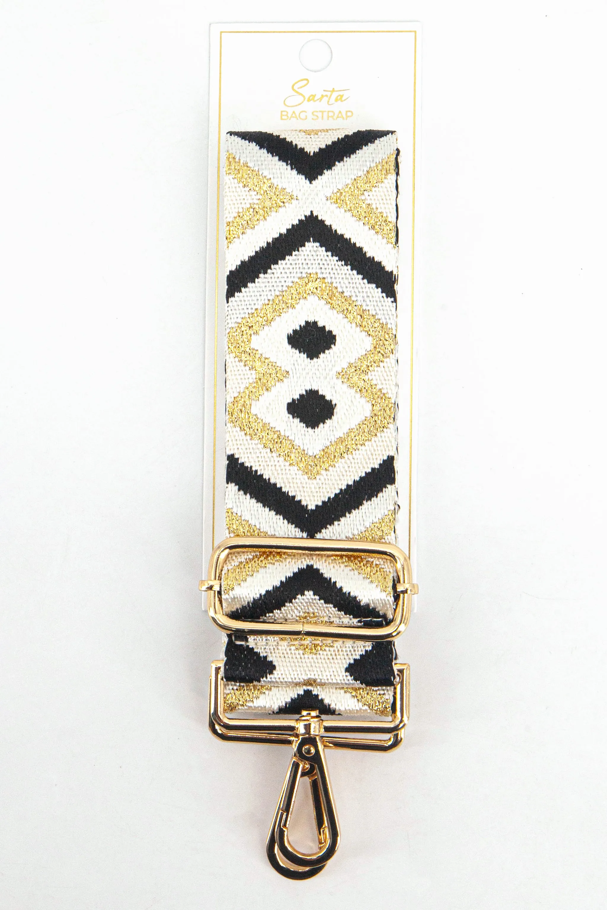 Ronda Woven Bag Strap - Gold/Black, Aztec Metallic