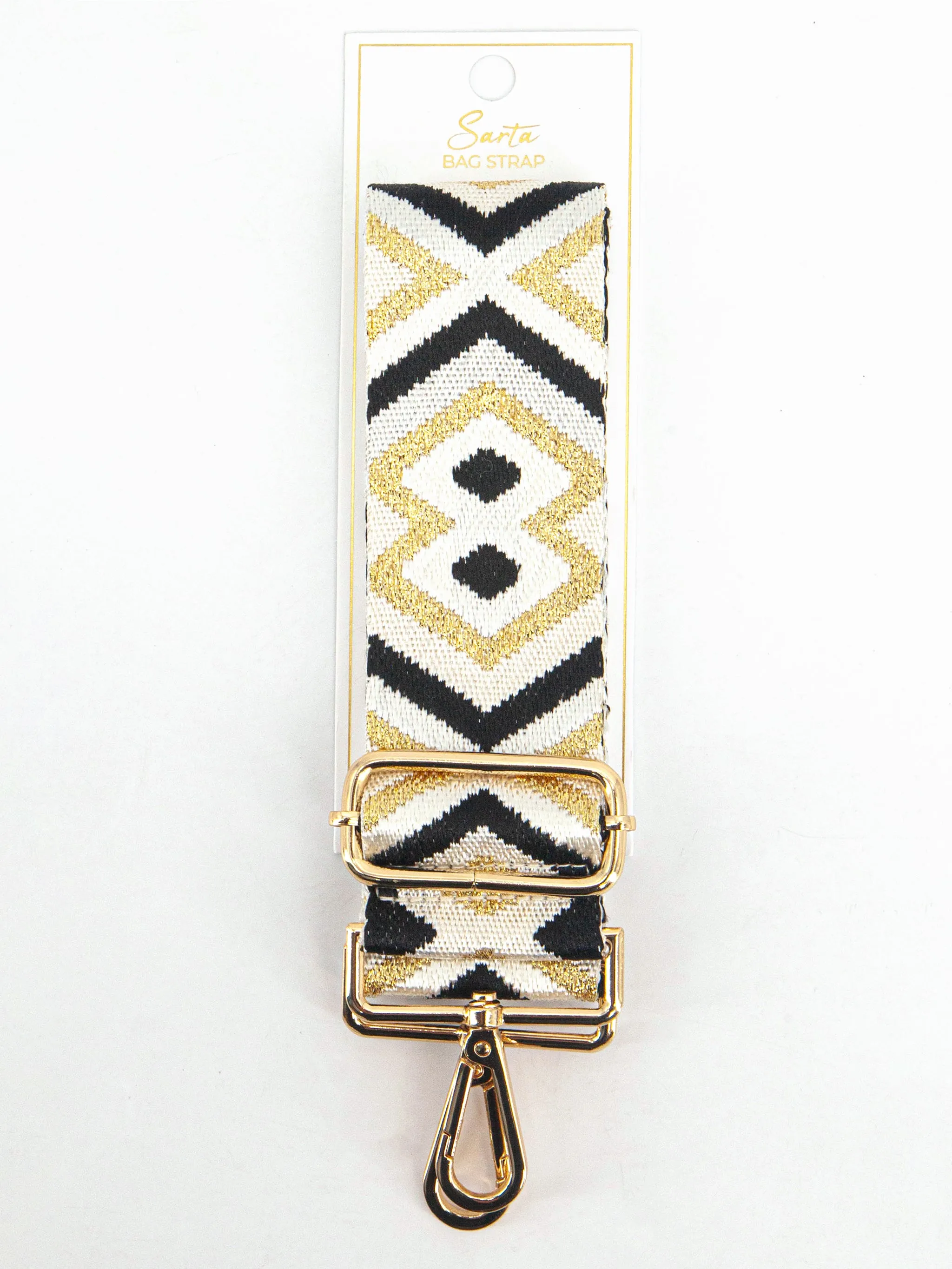 Ronda Woven Bag Strap - Gold/Black, Aztec Metallic