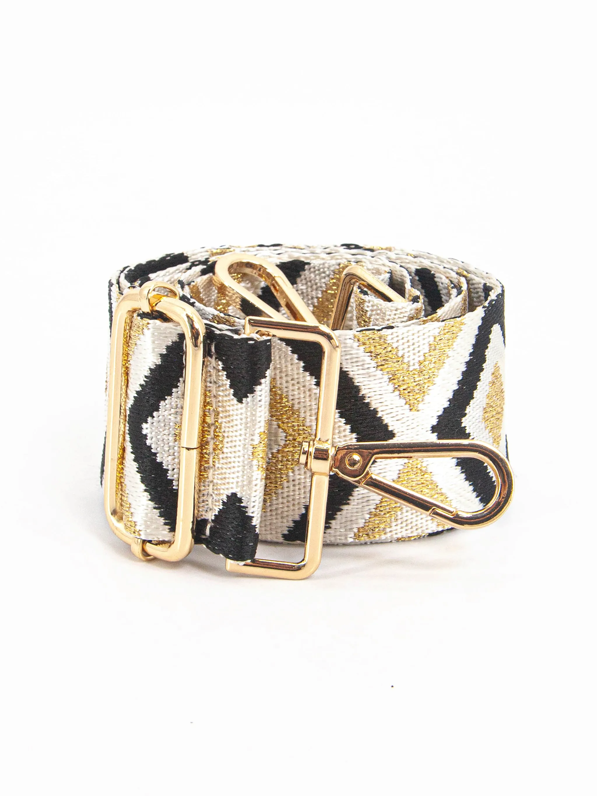 Ronda Woven Bag Strap - Gold/Black, Aztec Metallic