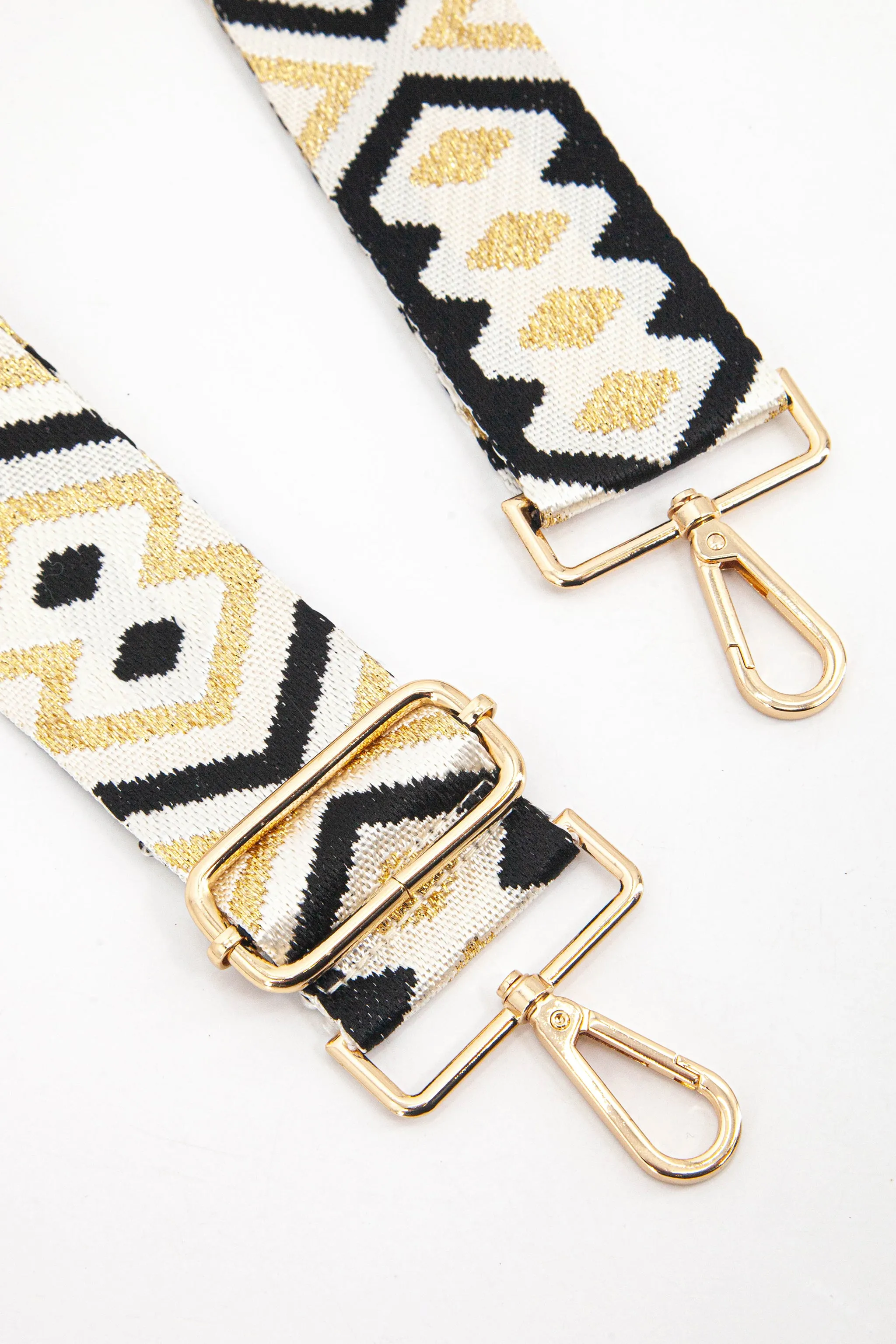 Ronda Woven Bag Strap - Gold/Black, Aztec Metallic