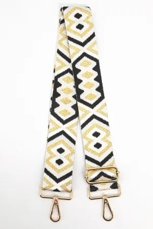 Ronda Woven Bag Strap - Gold/Black, Aztec Metallic