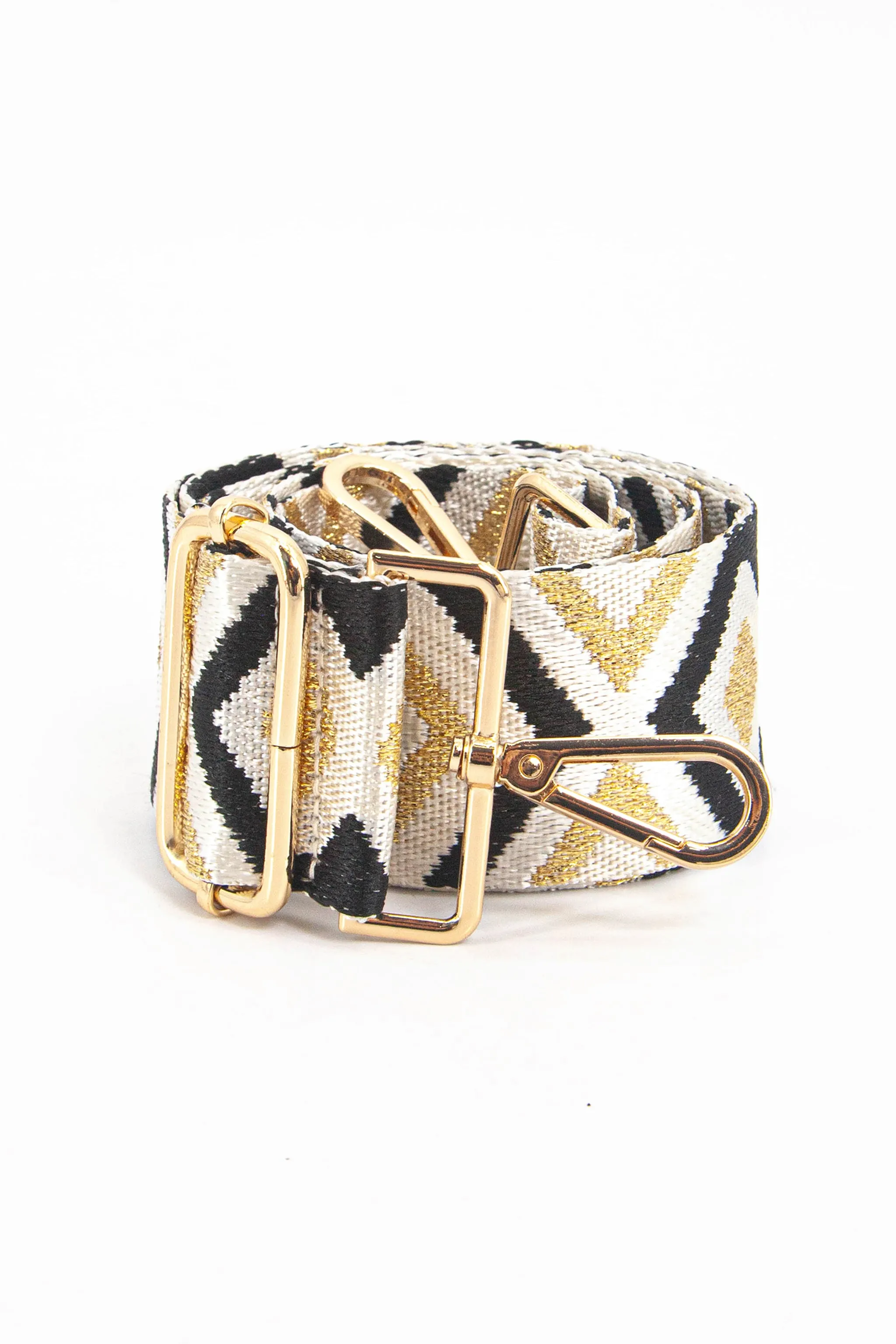 Ronda Woven Bag Strap - Gold/Black, Aztec Metallic