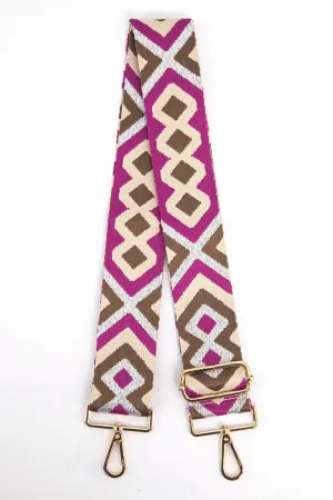 Ronda Woven Bag Strap - Pink/Taupe, Aztec Metallic