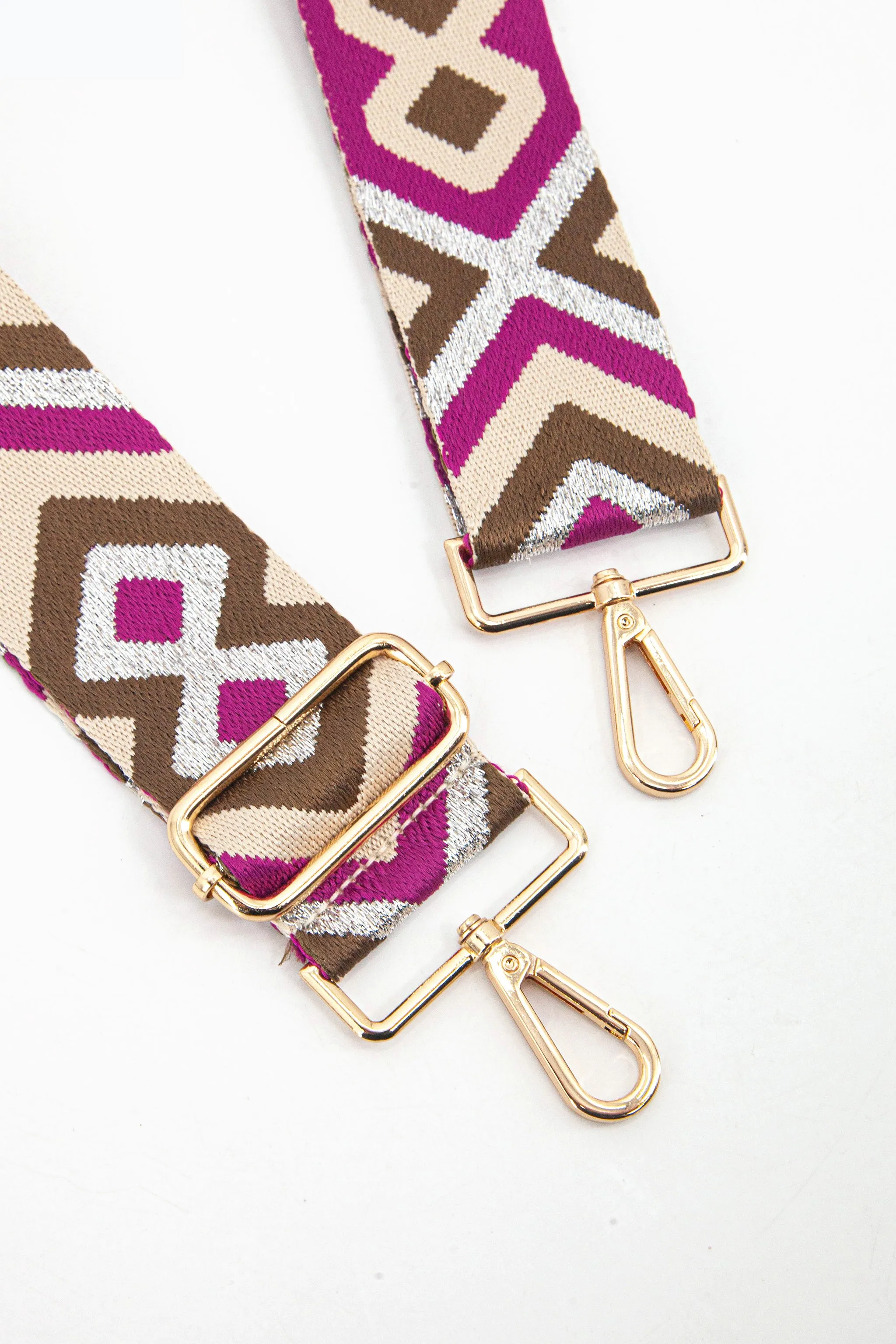 Ronda Woven Bag Strap - Pink/Taupe, Aztec Metallic