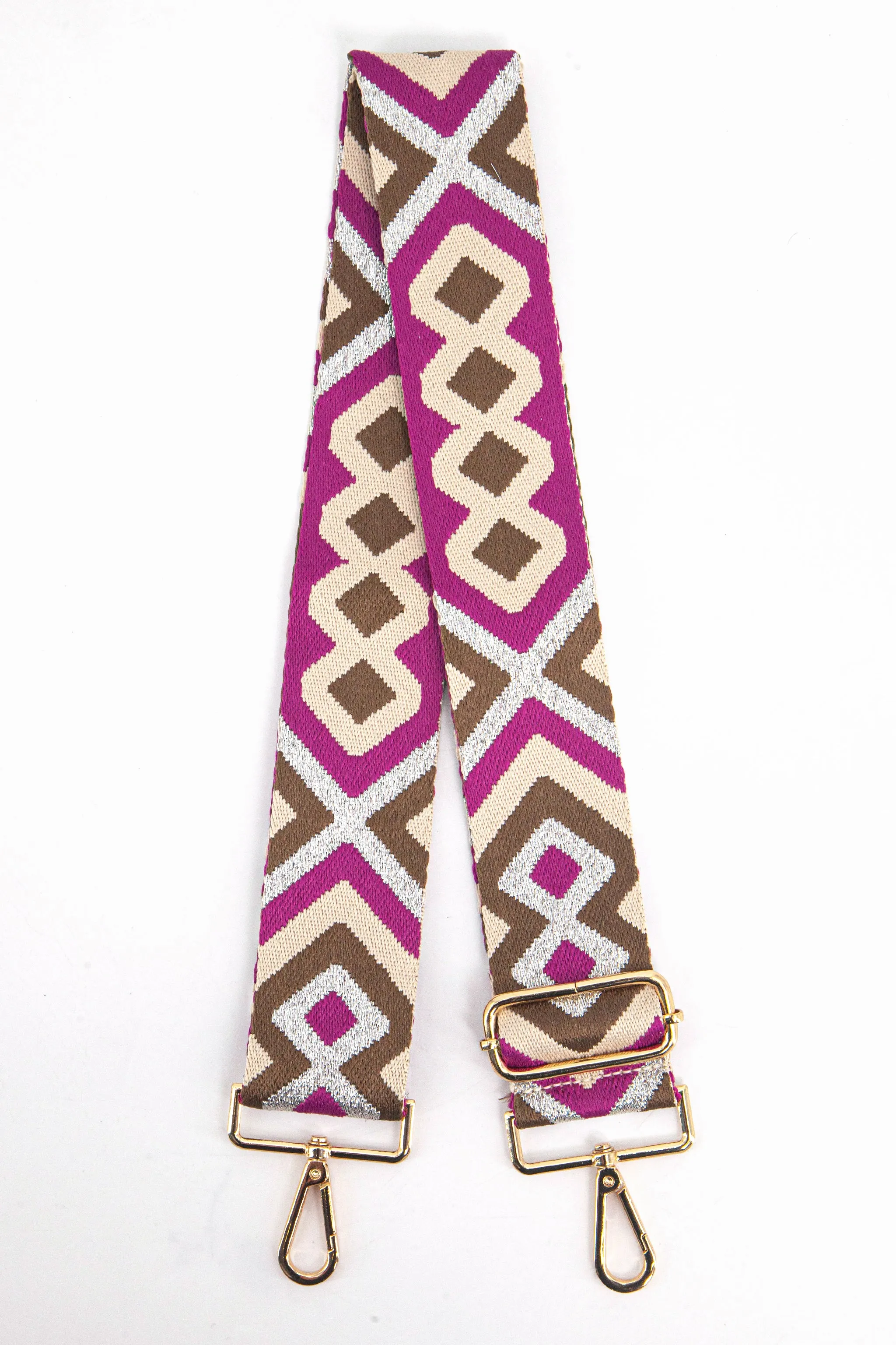 Ronda Woven Bag Strap - Pink/Taupe, Aztec Metallic