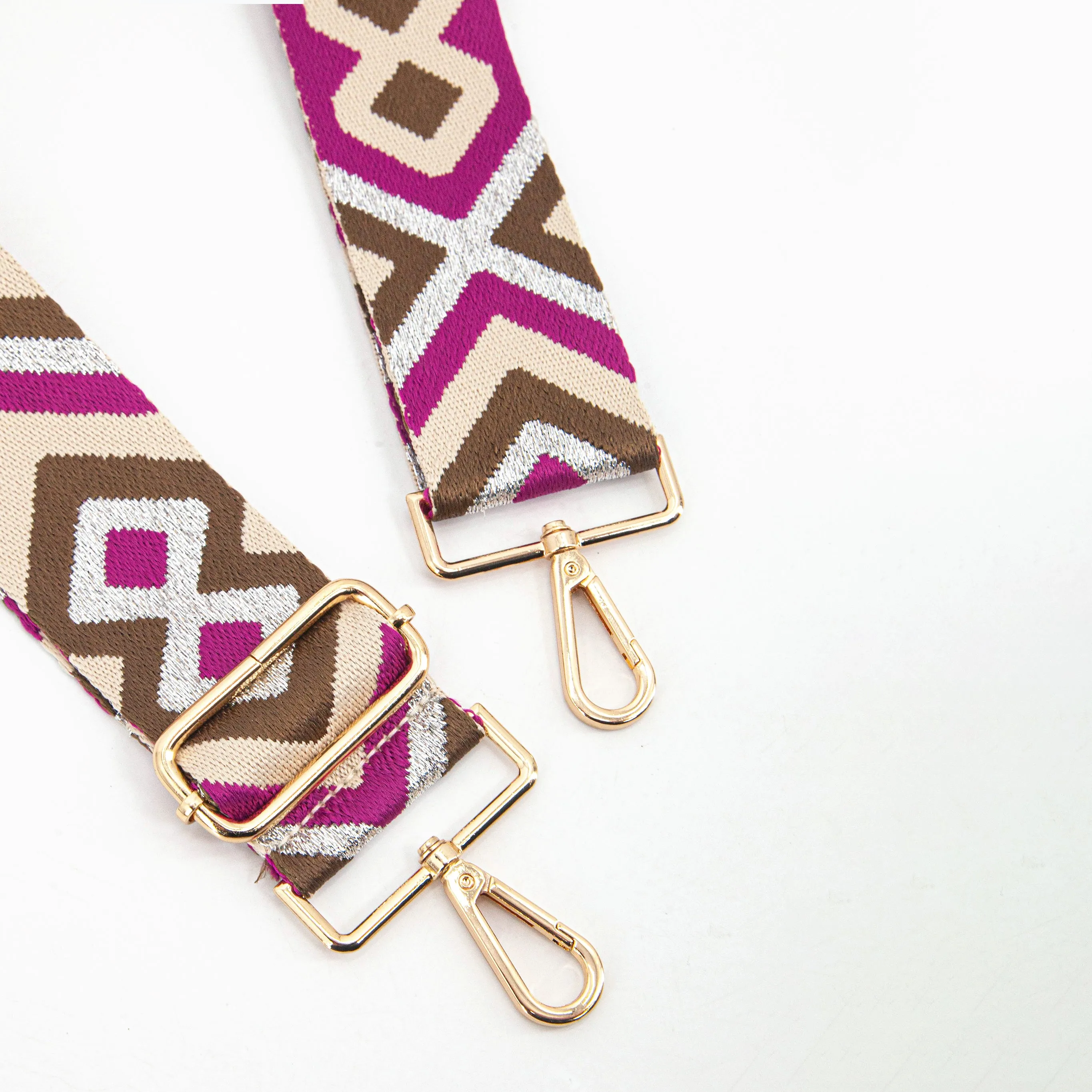 Ronda Woven Bag Strap - Pink/Taupe, Aztec Metallic